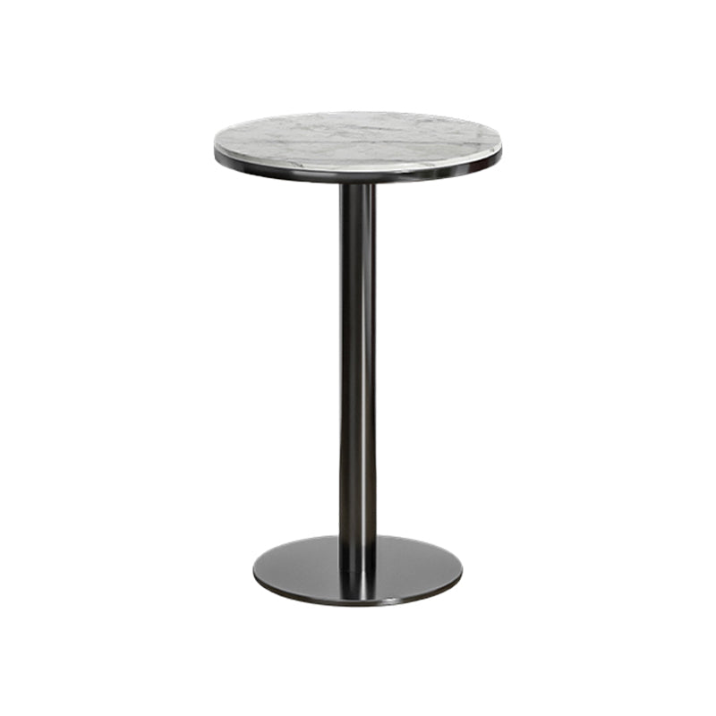 Modern Round Bar Dining Table Indoor White Top Bar Height Pub Table Metal Base in Black