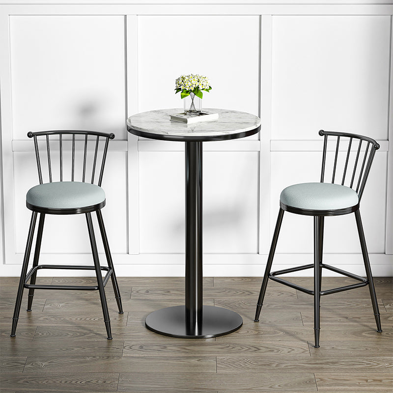 Modern Round Bar Dining Table Indoor White Top Bar Height Pub Table Metal Base in Black