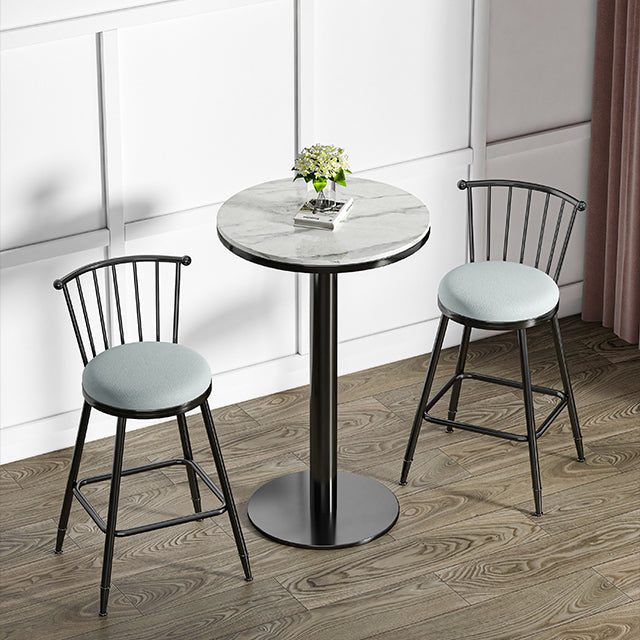 Modern Round Bar Dining Table Indoor White Top Bar Height Pub Table Metal Base in Black