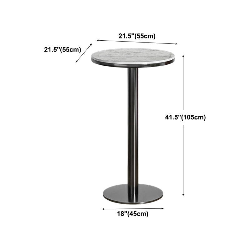 Modern Round Bar Dining Table Indoor White Top Bar Height Pub Table Metal Base in Black