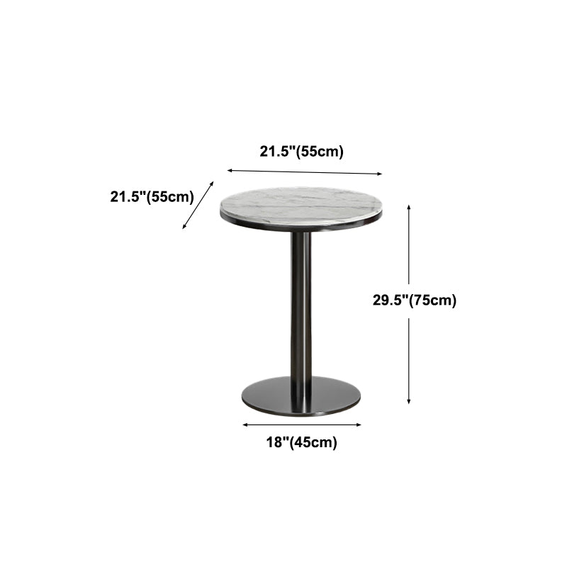 Modern Round Bar Dining Table Indoor White Top Bar Height Pub Table Metal Base in Black