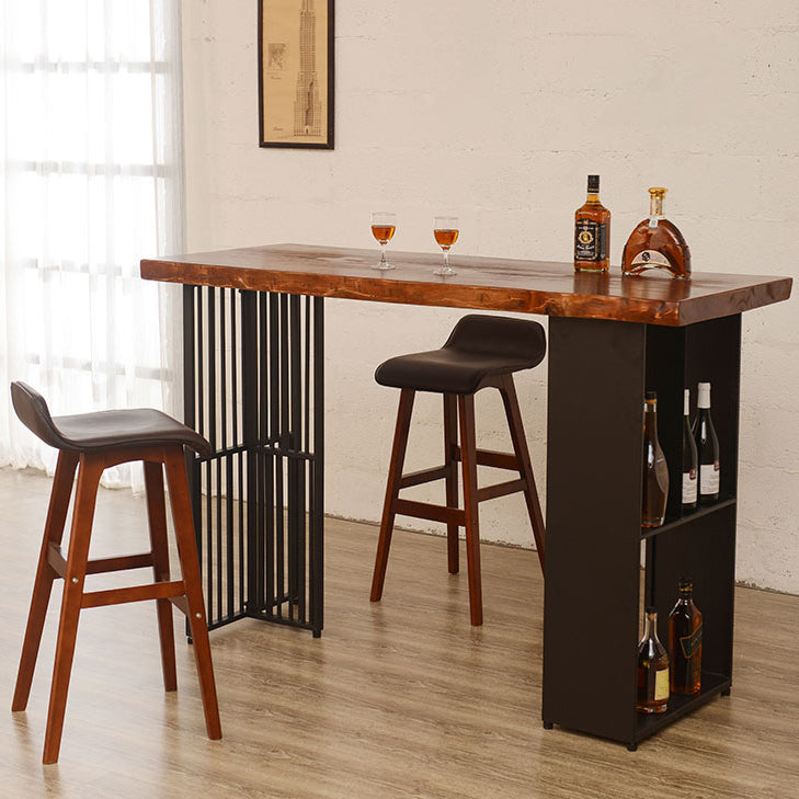 Living Room Brown Bar Dining Table Rectangle Storage Wood Pub Height Dining Table