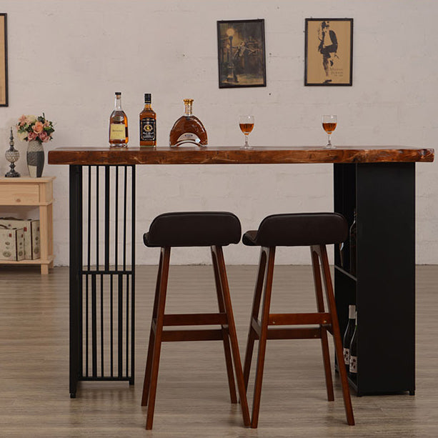 Living Room Brown Bar Dining Table Rectangle Storage Wood Pub Height Dining Table
