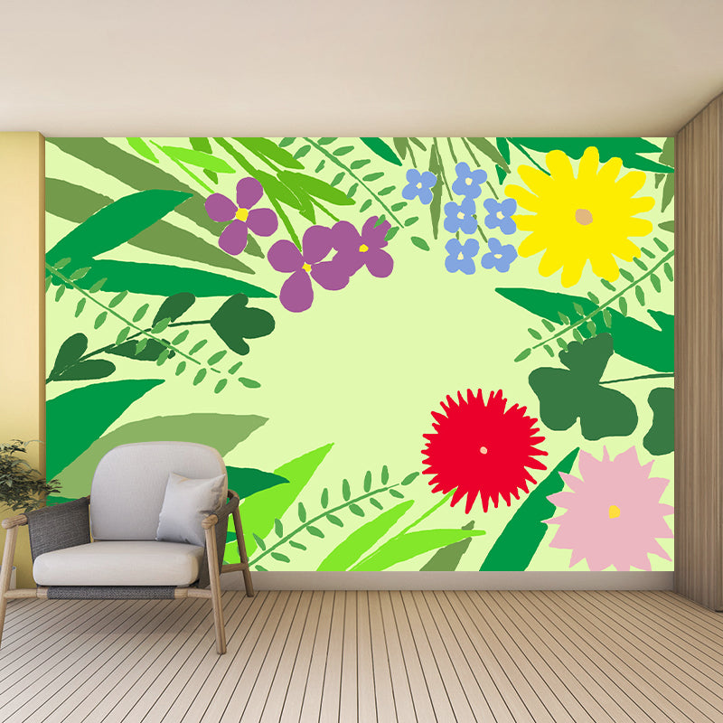 Kleurrijke illustratie muurschildering tropische planten decoratief milieuvriendelijk voor decoratie