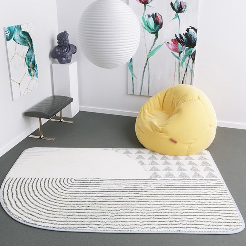 Light Yellow Stripe Rug Polyester Casual Rug Non-Slip Backing Rug for Living Room