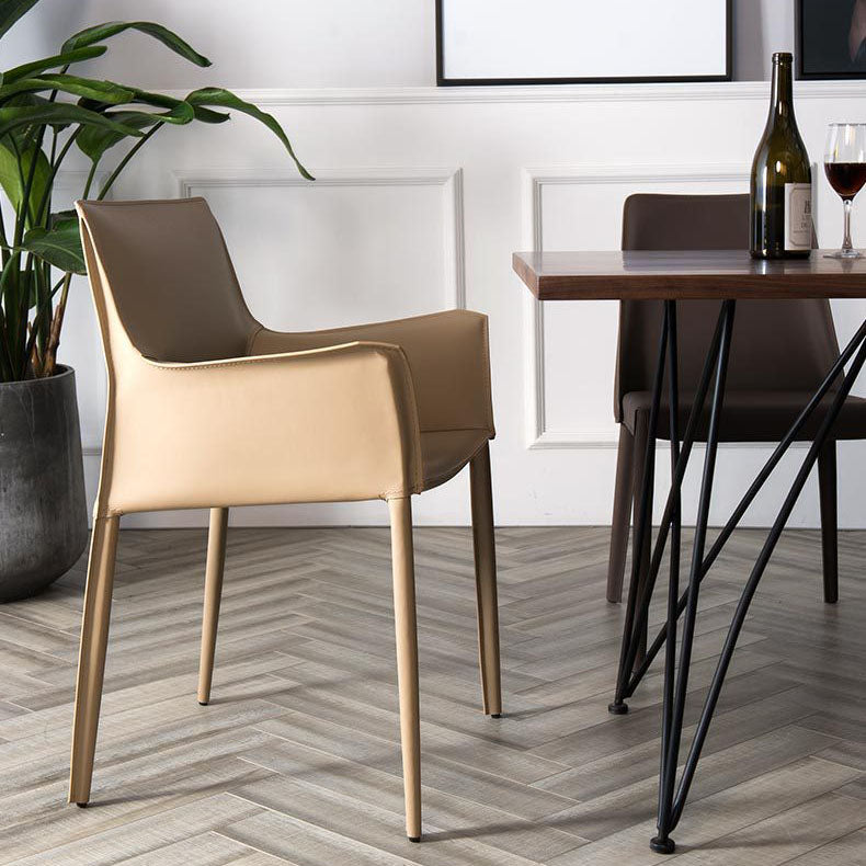 Silla de comedor de cuero moderna, sillón Parsons con acabado mate para cocina