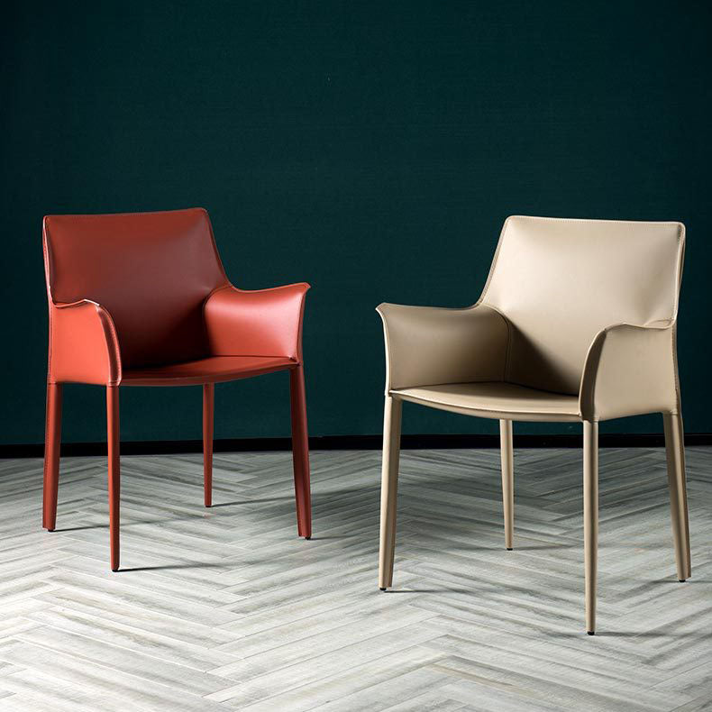 Silla de comedor de cuero moderna, sillón Parsons con acabado mate para cocina