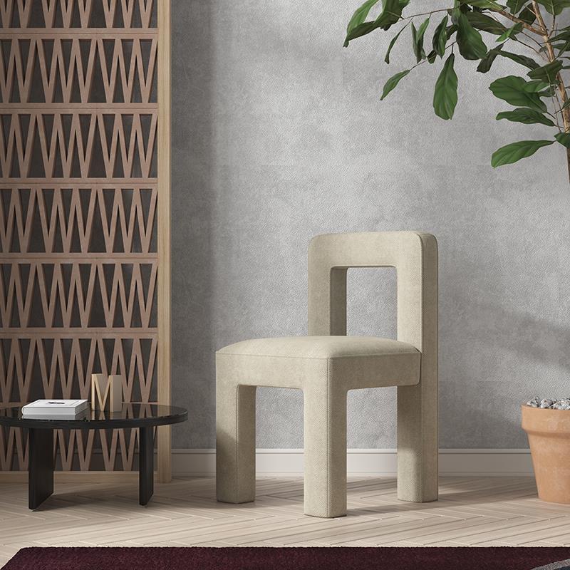 Silla lateral de comedor moderna, silla sin brazos con respaldo abierto de tela de lino con acabado mate