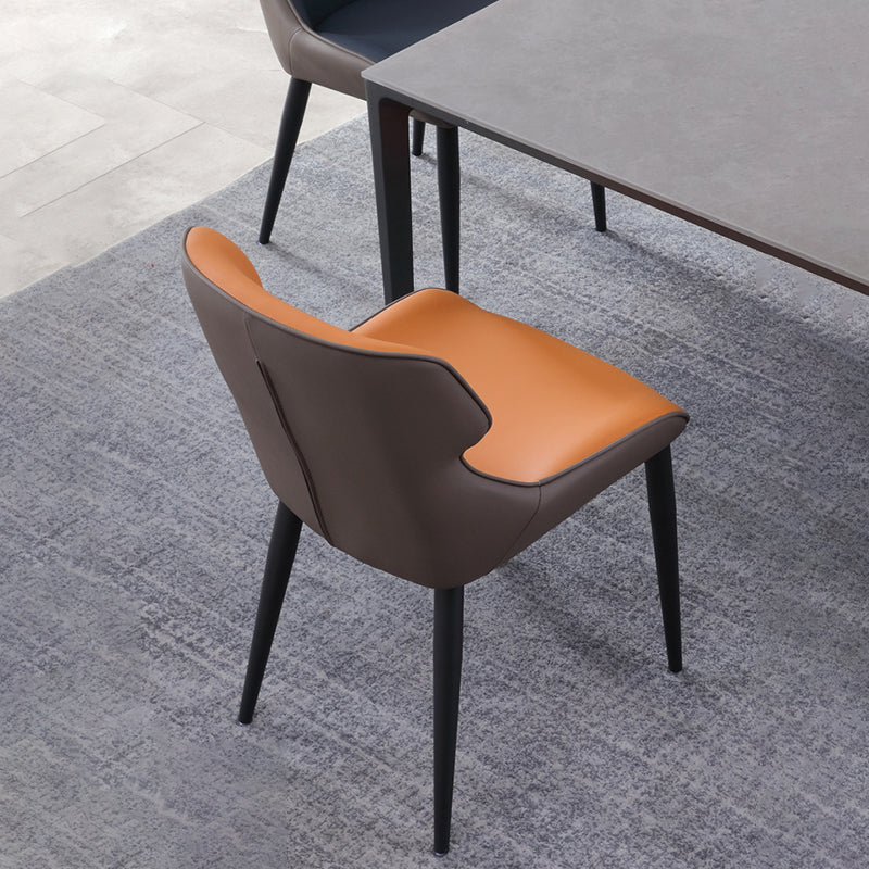 Modern Leather Curved Sloped Arm Chair Parsons Chair for Brasserie