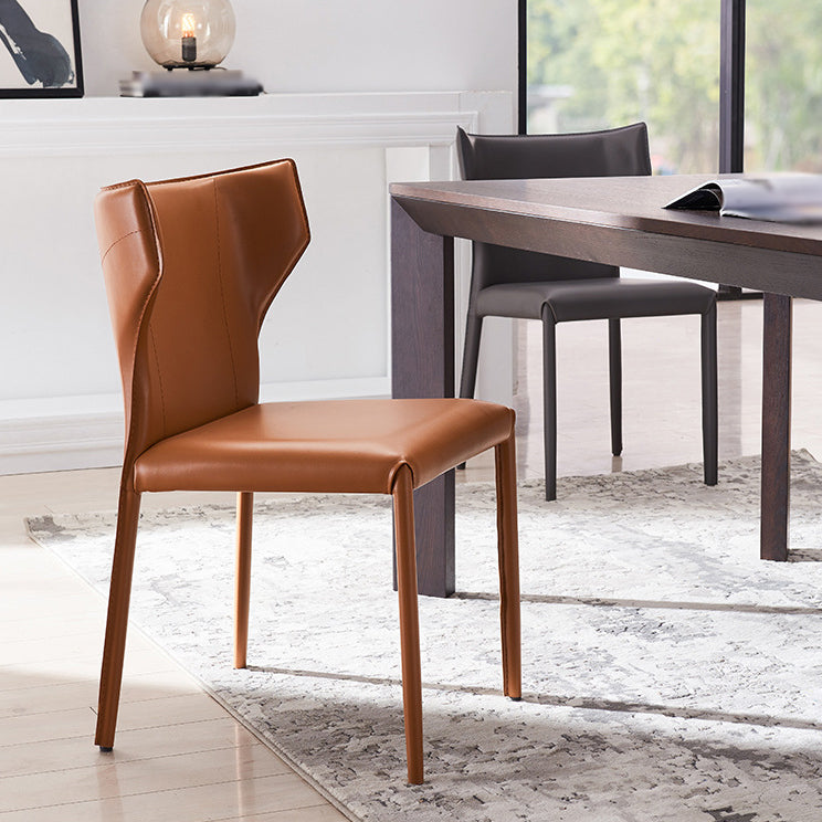Sillas laterales de cuero modernas para interiores y exteriores, silla con respaldo sólido
