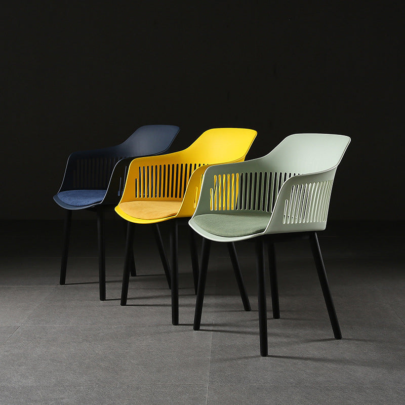 Contemporary Slat Back Arm Chair Matte Finish Metal Chair for Patio