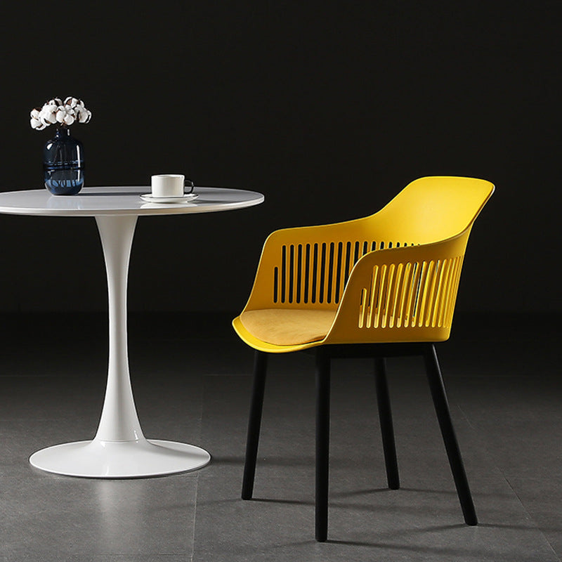 Contemporary Slat Back Arm Chair Matte Finish Metal Chair for Patio