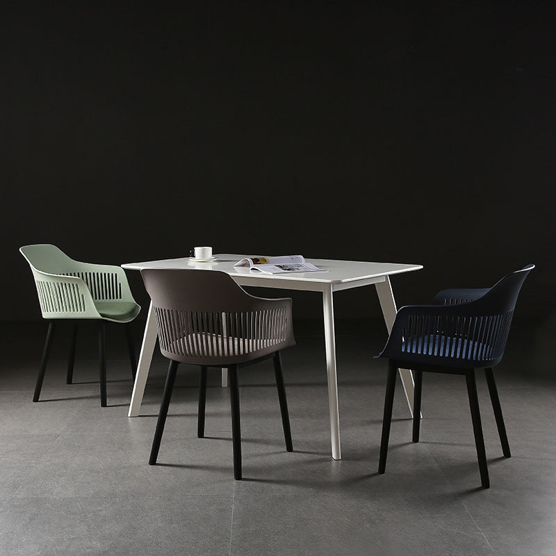 Contemporary Slat Back Arm Chair Matte Finish Metal Chair for Patio