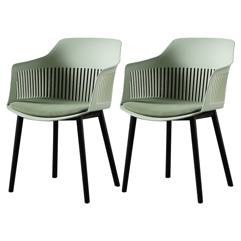 Contemporary Slat Back Arm Chair Matte Finish Metal Chair for Patio