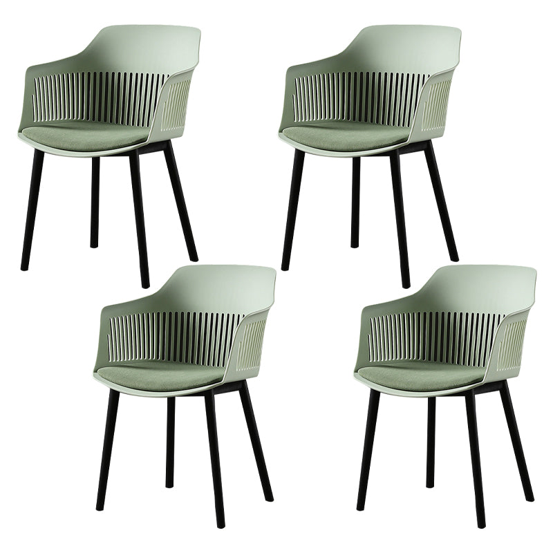 Contemporary Slat Back Arm Chair Matte Finish Metal Chair for Patio