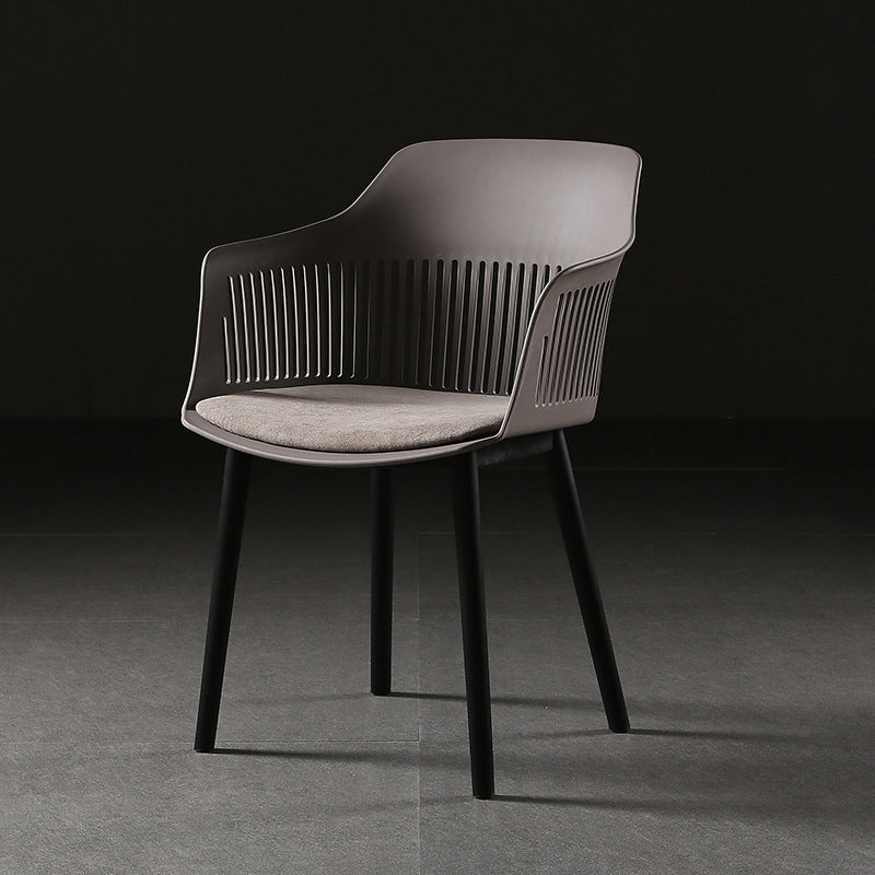 Contemporary Slat Back Arm Chair Matte Finish Metal Chair for Patio