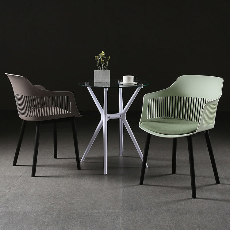 Contemporary Slat Back Arm Chair Matte Finish Metal Chair for Patio