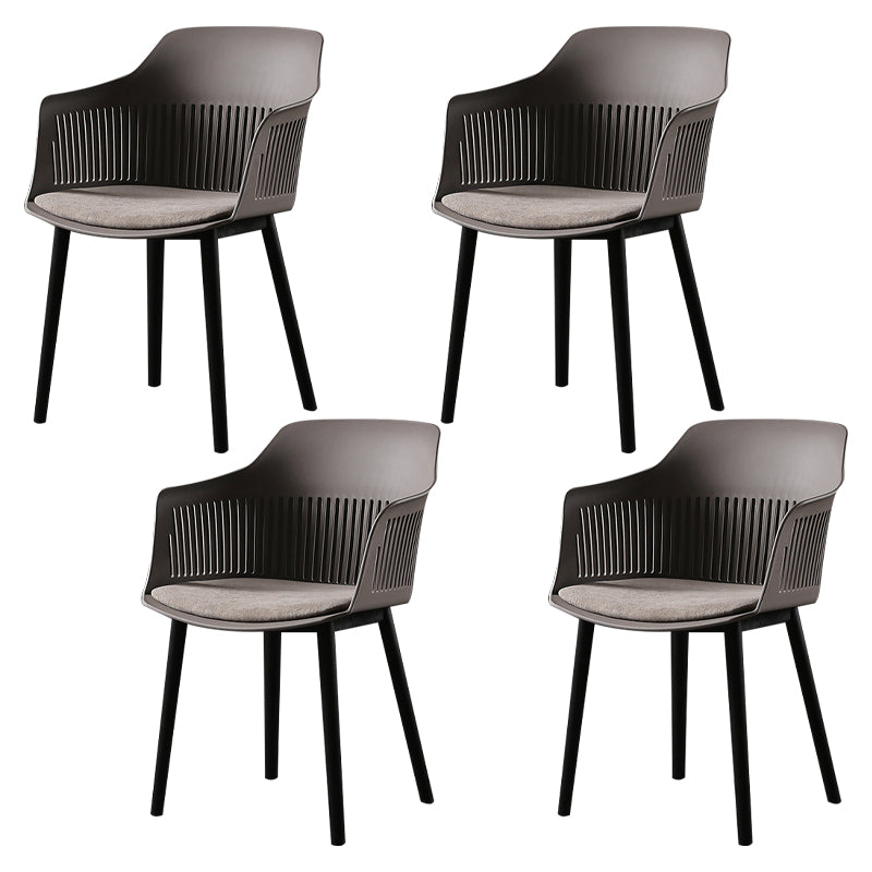 Contemporary Slat Back Arm Chair Matte Finish Metal Chair for Patio