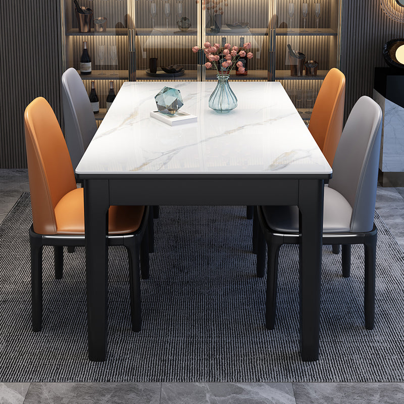 Rectangle 4 Legs Table Mid-Century Modern White Tone Fixed Table of Sintered Stone