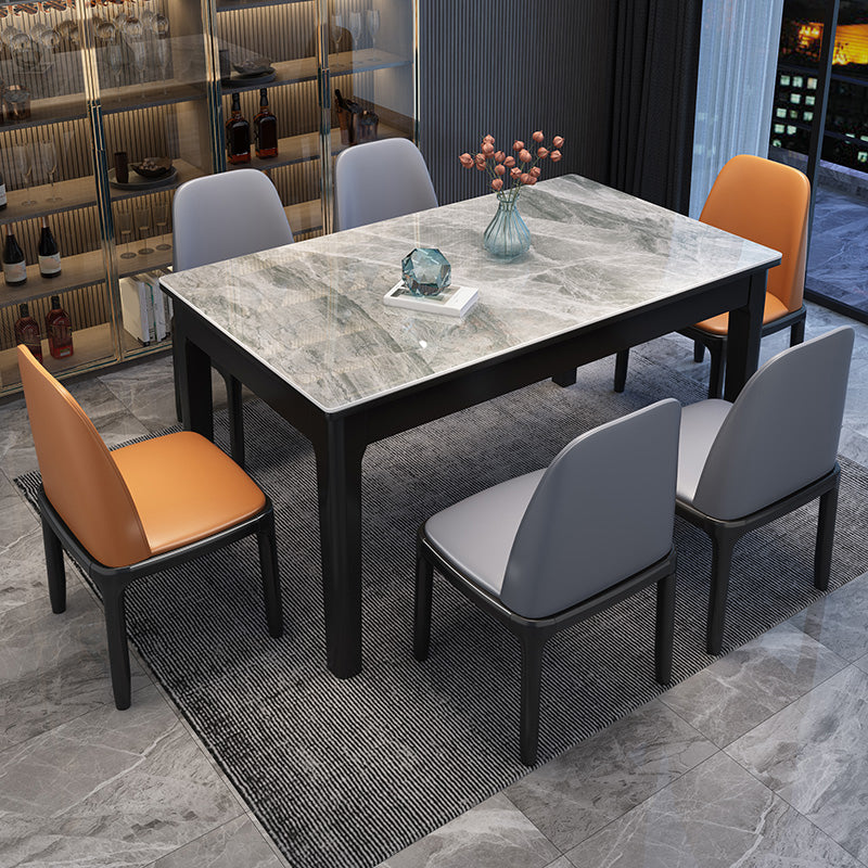 Rectangle 4 Legs Table Mid-Century Modern White Tone Fixed Table of Sintered Stone