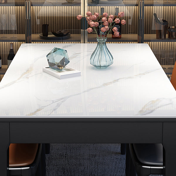Rectangle 4 Legs Table Mid-Century Modern White Tone Fixed Table of Sintered Stone