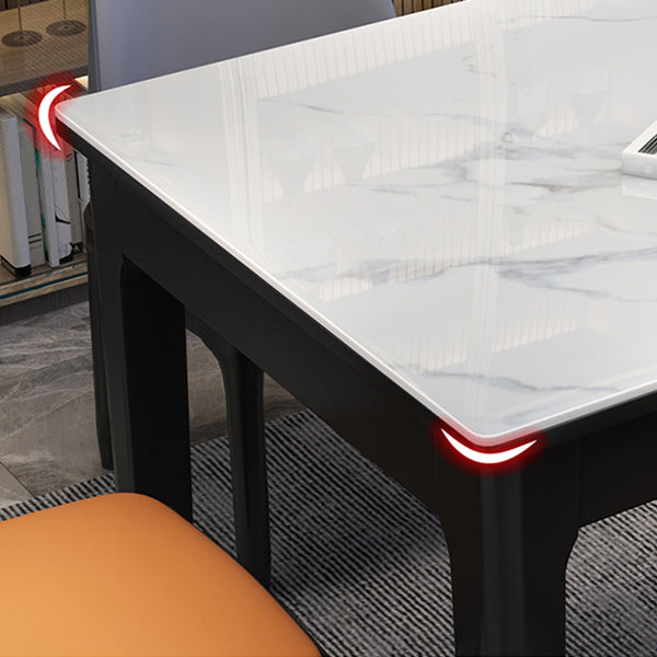 Rectangle 4 Legs Table Mid-Century Modern White Tone Fixed Table of Sintered Stone