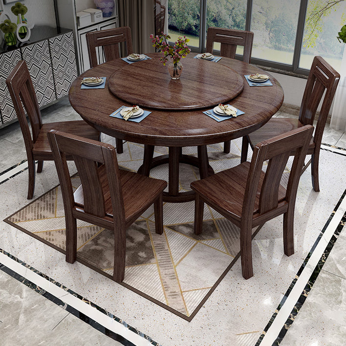 Modern Round Shape Brown Table Solid Wood Standard Dining Table for Kitchen