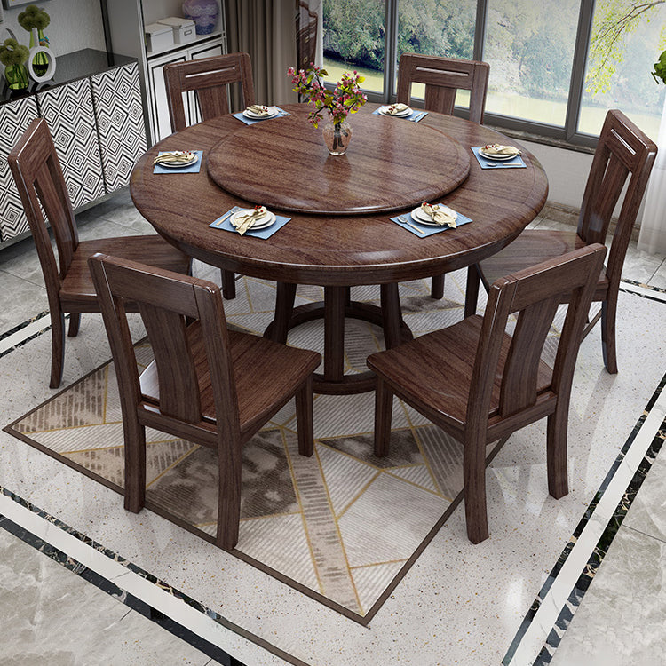 Modern Round Shape Brown Table Solid Wood Standard Dining Table for Kitchen