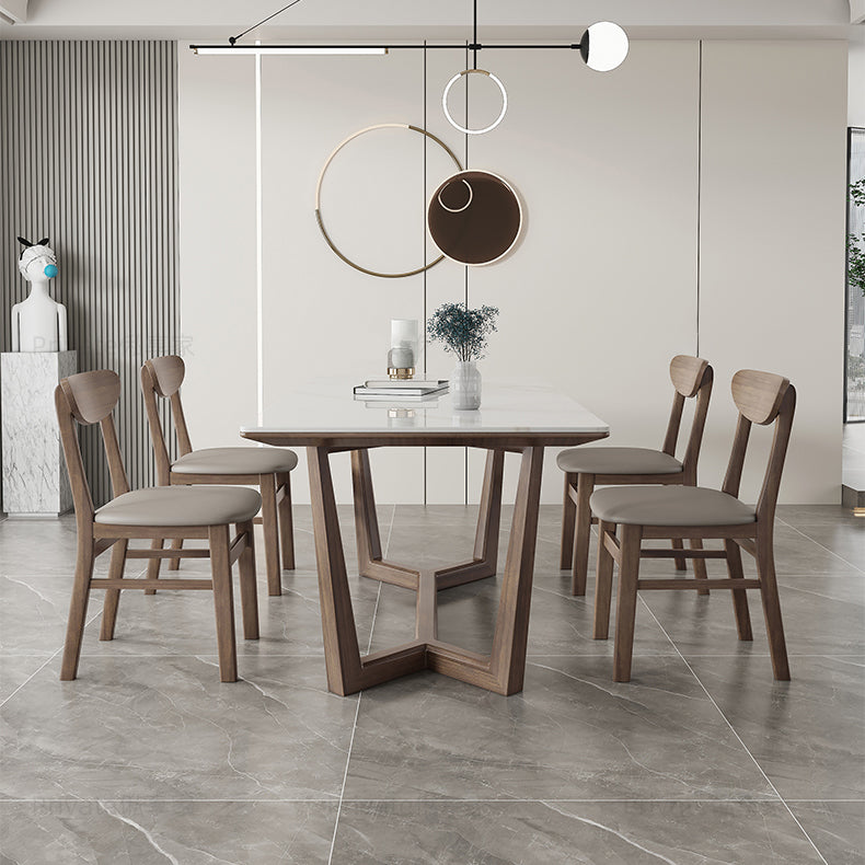 Rectangle Mid-Century Modern Dining Table White Tone Fixed Table with Sintered Stone