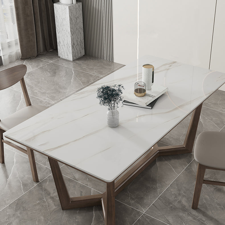 Rectangle Mid-Century Modern Dining Table White Tone Fixed Table with Sintered Stone