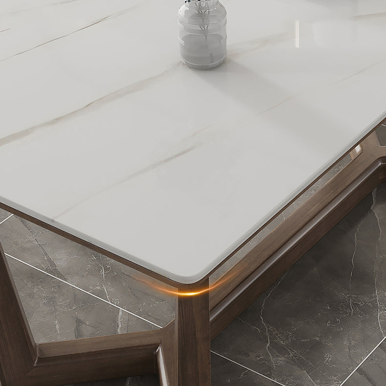 Rectangle Mid-Century Modern Dining Table White Tone Fixed Table with Sintered Stone