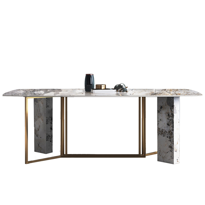 Traditional Luxury Dining Table Rectangle Sintered Stone Dining Table with Gold Frame for Home