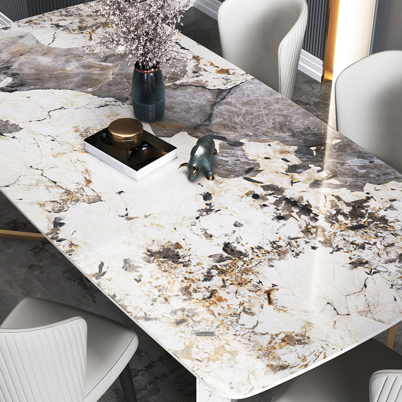 Traditional Luxury Dining Table Rectangle Sintered Stone Dining Table with Gold Frame for Home