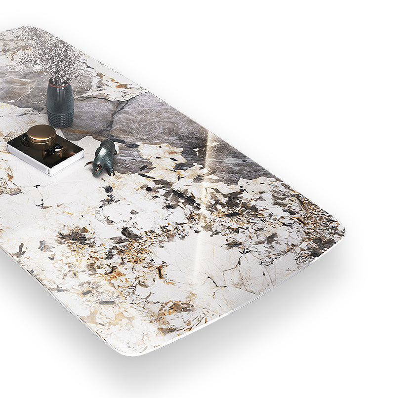 Traditional Luxury Dining Table Rectangle Sintered Stone Dining Table with Gold Frame for Home