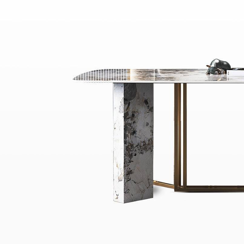 Traditional Luxury Dining Table Rectangle Sintered Stone Dining Table with Gold Frame for Home