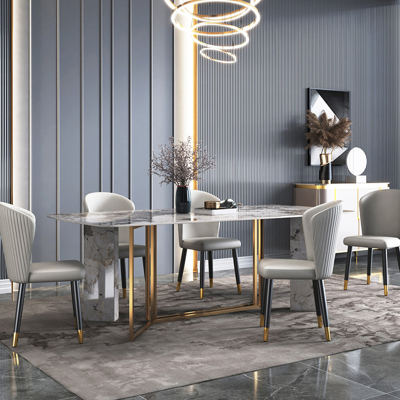 Traditional Luxury Dining Table Rectangle Sintered Stone Dining Table with Gold Frame for Home