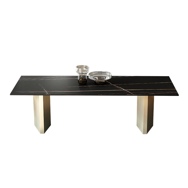 Metal Traditional Luxury Rectangle Table Black Sintered Stone Top Table for Dining Room