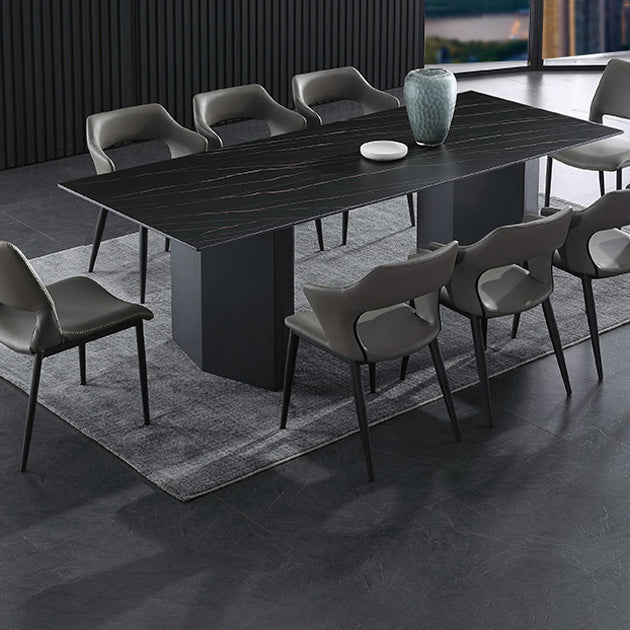 Metal Traditional Luxury Rectangle Table Black Sintered Stone Top Table for Dining Room