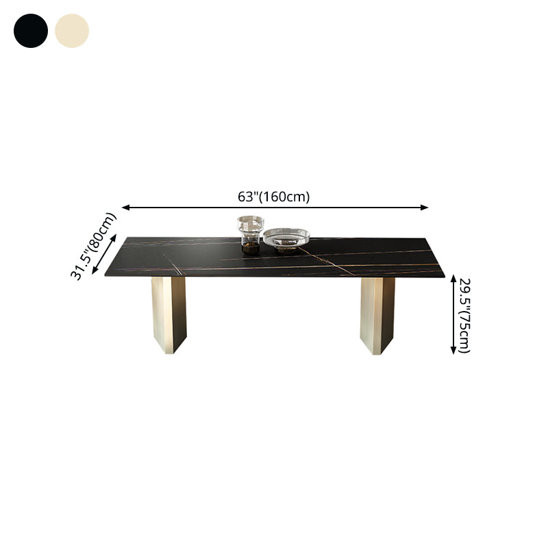 Metal Traditional Luxury Rectangle Table Black Sintered Stone Top Table for Dining Room