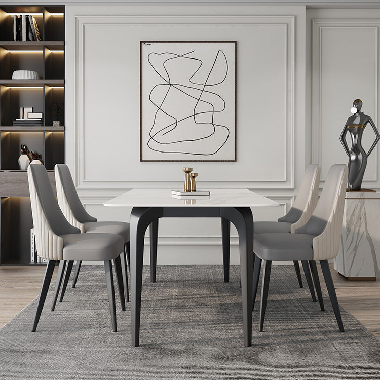 Rectangle 4 Legs Mid-Century Table White Tone Fixed Table of Sintered Stone