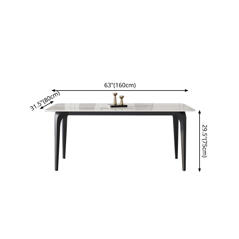 Rectangle 4 Legs Mid-Century Table White Tone Fixed Table of Sintered Stone
