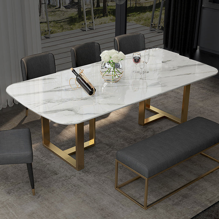 Traditional Luxury Dining Table Rectangle Sintered Stone Sled Dining Table