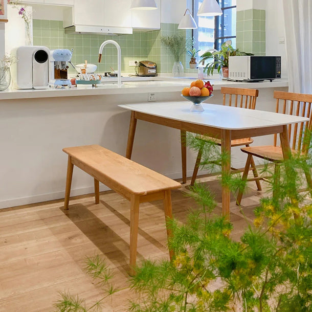 Mesa rectangular blanca contemporánea, mesa de comedor estándar de piedra sinterizada para cocina