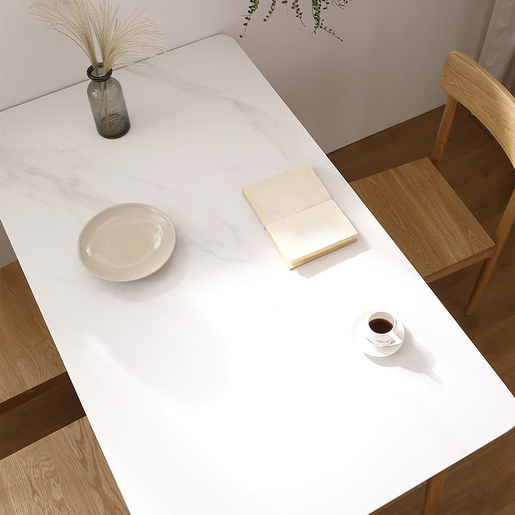 Mesa rectangular blanca contemporánea, mesa de comedor estándar de piedra sinterizada para cocina