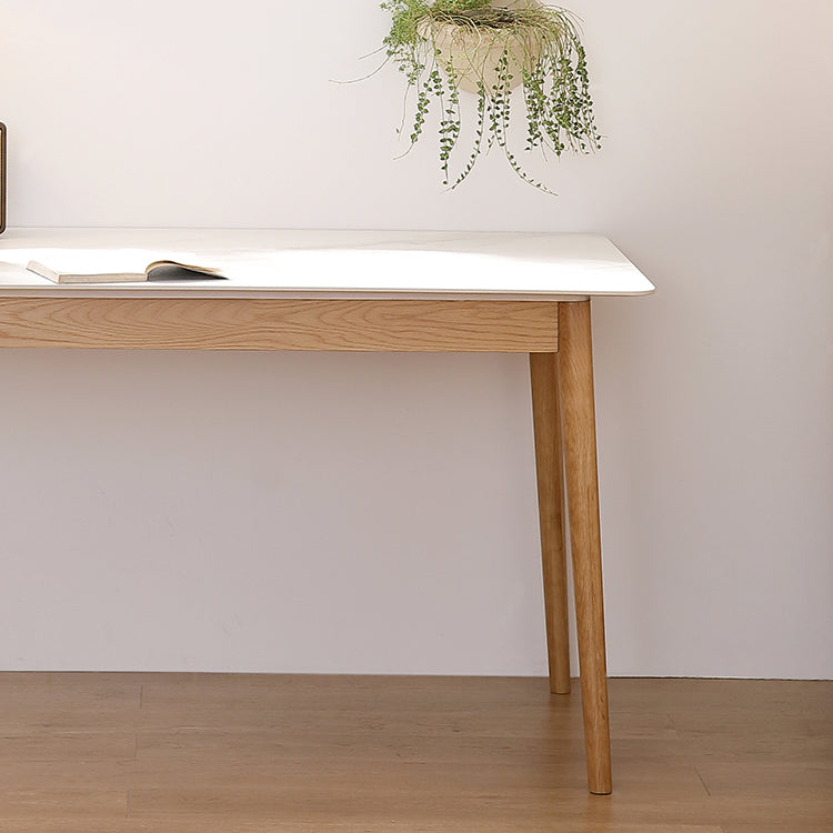 Mesa rectangular blanca contemporánea, mesa de comedor estándar de piedra sinterizada para cocina