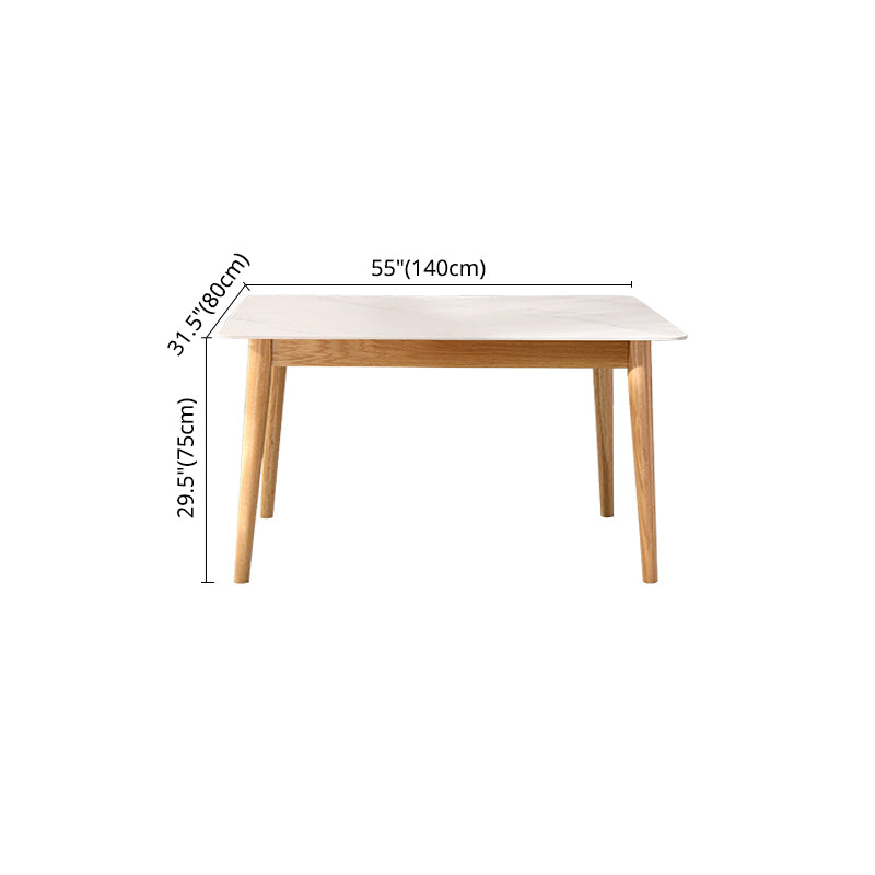 Mesa rectangular blanca contemporánea, mesa de comedor estándar de piedra sinterizada para cocina