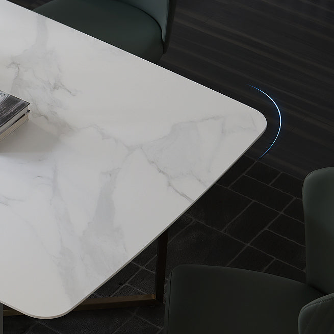 Traditional Luxury Dining Table White Rectangle Sintered Stone Dining Table for Home Use