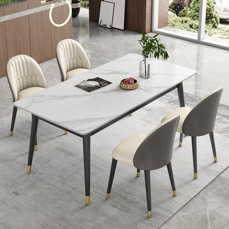Sintered Stone White Tone Table Luxury Style 4 Legs Table for Dining Room