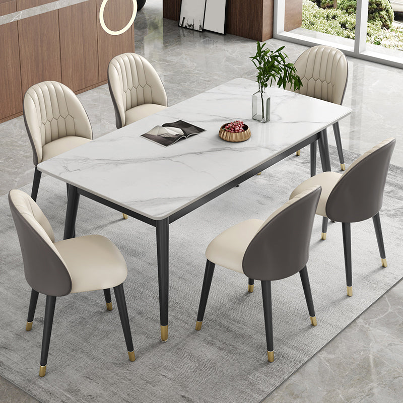 Sintered Stone White Tone Table Luxury Style 4 Legs Table for Dining Room