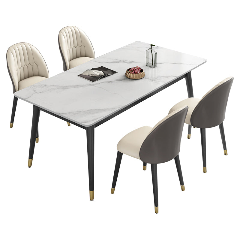 Sintered Stone White Tone Table Luxury Style 4 Legs Table for Dining Room